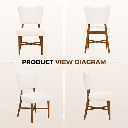 Farmhouse Dining Chairs Set of 2, Linen Seat, Wood Legs, Cream | Mid Century Modern, Upholstered Padded Cushion, Solid Wood Cross-Brace, Easy 15-Min Assembly, Kitchen Dining Room