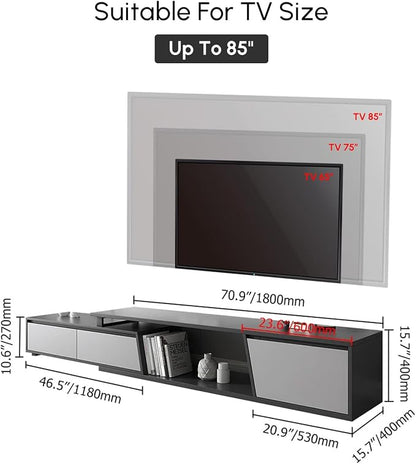 homary Extendable TV Stand with 3 Drawers Minimalist Rectangle Entertainment Center TV Console Up to 110" (70.9”W-110.2”W) (Gray)