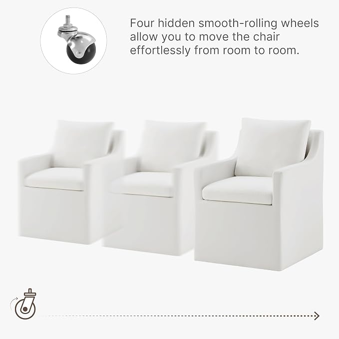 KISLOT Upholstered Dining Chairs Set of 2, Washable Cover Modren Deskchair with 4 Casters & Hidden Storage for Dining Room, Living Room, Home Office, Cream, 2 Box