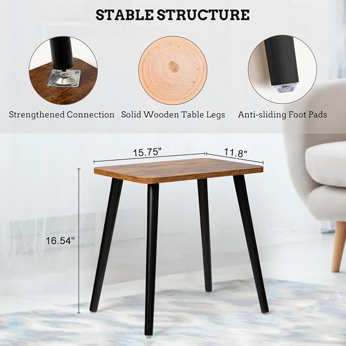 FORAOFUR End Table Set of 2, Modern Wooden Side Table for Living Room, Bedroom, Boho for Small Spaces, Easy Assembly | 2 Pack Wooden legs with modern rectangular design, fits living/bedroom, compact, sturdy, quick assembly with hardware