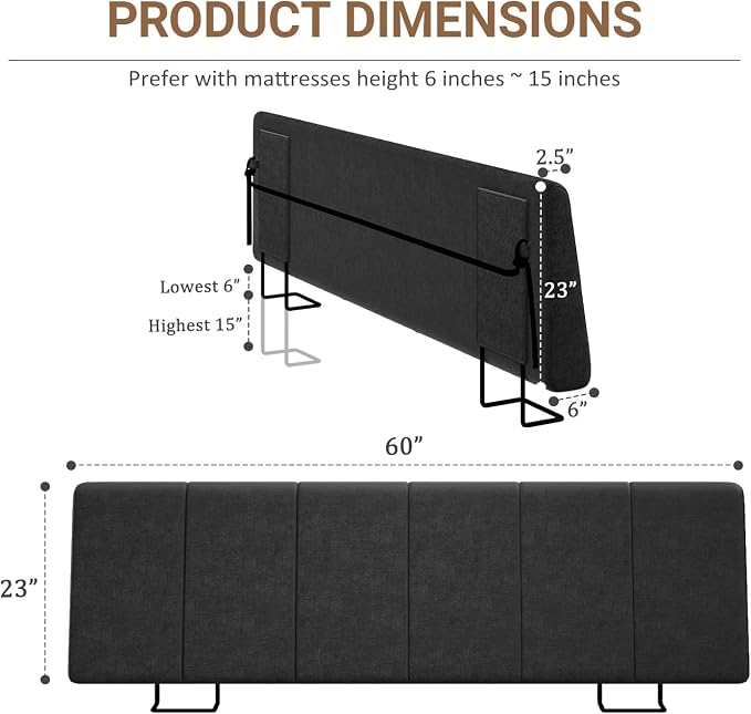 Queen Size Headboard Only-No Assembly, Upholstered Headboard Queen Size Linen Fabric Modern Style Headboards Extra-Thick, Black