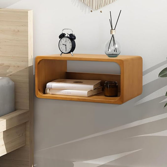 Floating Nightstand, Wall Mounted Bedside Shelf, Handmade Bedroom Furniture,Pine Wood Floating Bedside Table, Minimalist and Unique Style 18”x 10”x 7.5” Walnut