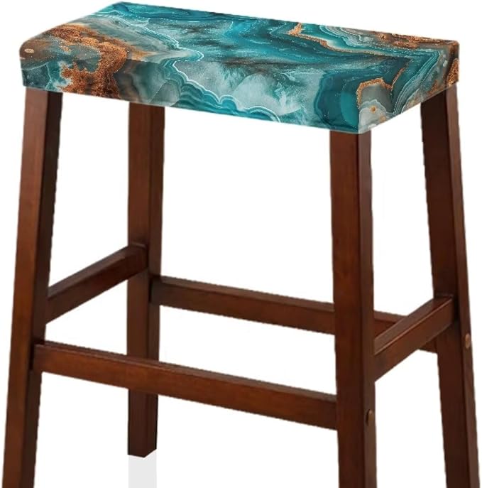 Marble Print Bar Stool Seat Covers Rectangle Stool Covers Set of 2 Bench Covers Slipcover Rectangle Stretch Counter Height Bar Stools Slipcovers Counter Stool Covers Saddle Seat Cover Teal