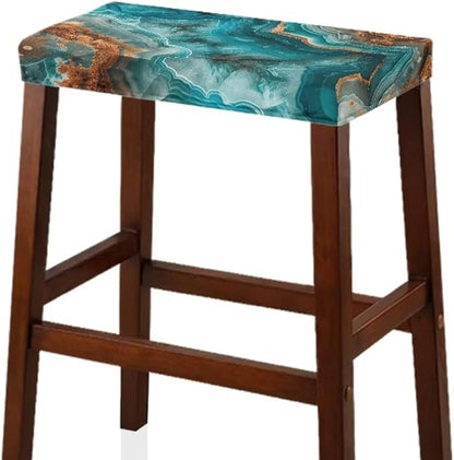 Marble Print Bar Stool Seat Covers Rectangle Stool Covers Set of 2 Bench Covers Slipcover Rectangle Stretch Counter Height Bar Stools Slipcovers Counter Stool Covers Saddle Seat Cover Teal
