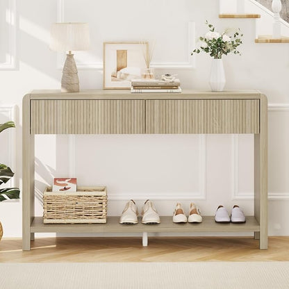 FATORRI Console Table for Entryway Storage, 47.2 inch Wood Sofa Tables for Living Room, Couch Table with 2 Drawers for Hallway, Light Walnut