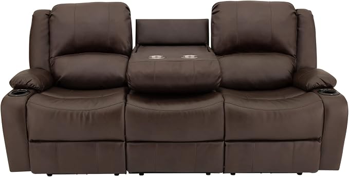 RecPro RV Recliner Charles 80" Powered Triple Wall Hugger | Drop Down Console | RV Furniture with Upgraded 2023 Fabric (Chestnut)