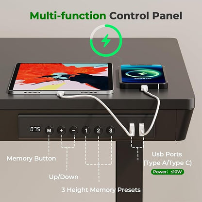 Electric Standing Desk with Drawer, 35" x 20" Whole Piece Tabletop Small Sit Stand Table, Height Adjustable Desk with Storage & USB Ports, Quick Install Home Office Computer Desk, Black