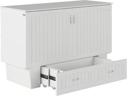 AFI, Nantucket Queen Murphy Bed Chest with Mattress, Storage Drawer and Built-In USB Charger, White