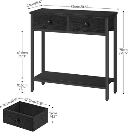 HOOBRO 29.5" Narrow Console Table with 2 Fabric Drawers, Small Entryway Table with 2-Tier Storage Shelves, Sofa Table, Behind Couch Table, for Living Room, Hallway, Black BB71XG01