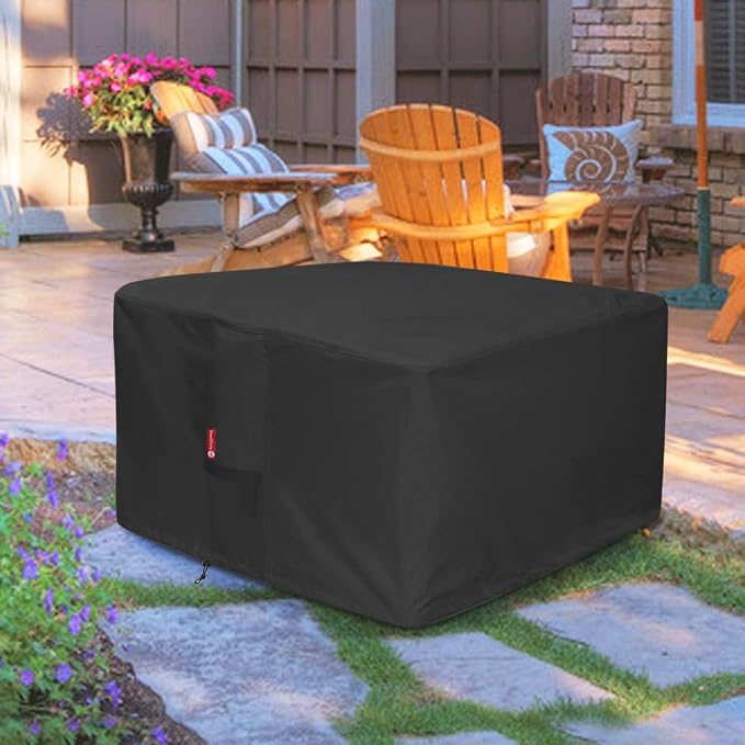 SheeChung Fire Pit Cover Square 30"L x 30"W x 24"H,Heavy Duty 600D Waterproof Outdoor Firepit Cover,Fits for 26/28/30 Inch Propane Fire Pit Table,Gas Fire Pit Table Covers with Drawstring,Air Vents