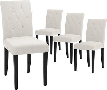 Welzona Upholstered Dining Chairs Set of 4, Button Tufted Parsons Dining Chair with Solid Wood Legs, Modern Fabric Side Chair for Hotel/Dining Room/Kitchen/Restaurant- White