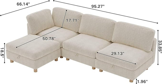 ERYE 95-Inch Oversized L Shaped Sectional Sofa 4 Seat Modular Storage Sofa Couch W/Deep Seat,Skin Friendly Plush Chenille Upholstered Convertible Corner Sectional Couch with Ottoman
