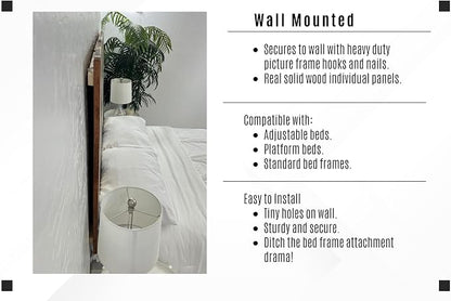 Barn Walls Solid Wood Headboard Queen Size Rustic Mix with Smooth Natural Wood Grain, Handcrafted Wall-Mounted Panel Head Board, Adjustable Height, Modern Rustic Bedroom, Built to Last