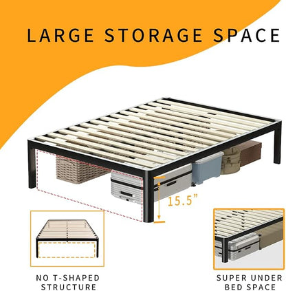 MAF Metal 18 Inch Queen Platform Bed Frame with Anti-Collision Round Legs, Black 3500 Lbs Heavy Duty Bed Frame with Wood Slats, No Box Spring Needed, Easy Assembly