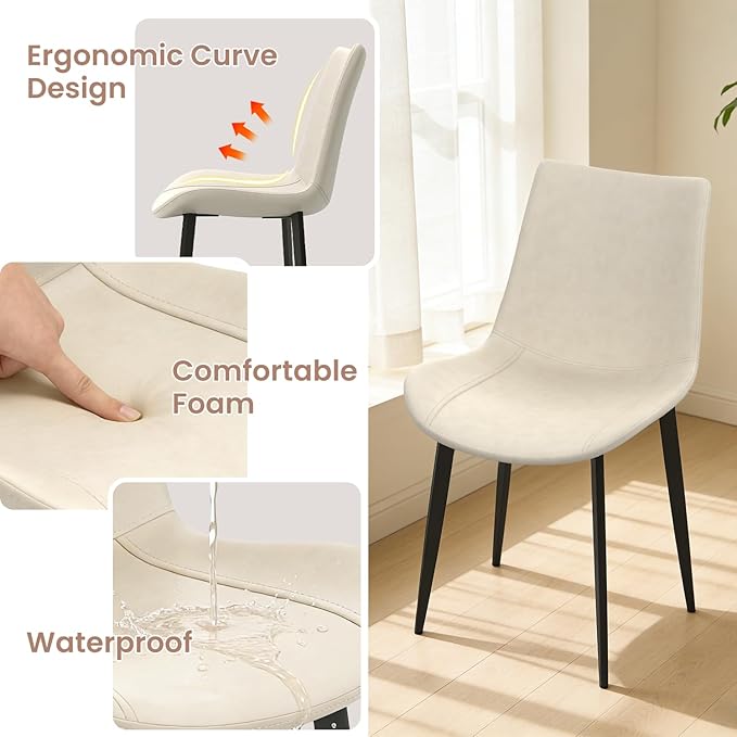 Extendable Dining Table Set for 4 to 8 People, 47.2" to 63" Modern Kitchen Table Set with 6 Leather Chairs, MDF Dining Room Table and Chairs with Removable Extension Leaf (Walnut Table+White Chairs)