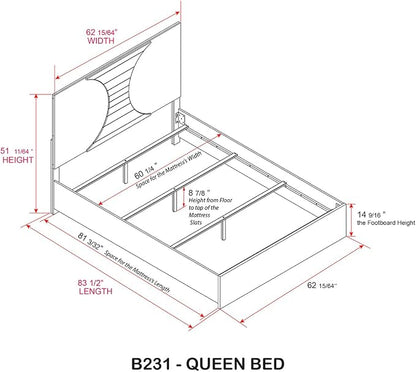 Kings Brand Furniture Claire 4-Piece Modern & Stylish Bedroom Set in White/Gold Finish - Bed Frame with LED Headboard, Dresser, Mirror and Nightstand (Queen)