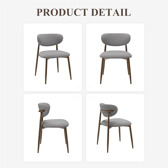 MALOL Upholstered Dining Chairs Set of 6, Curved Back Kitchen Chairs with Metal Legs and Anti Slip Pads, Dining Room Chair for Home and Restaurant, Light Grey
