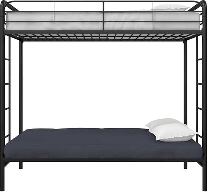DHP Twin-Over-Futon Convertible Couch and Bed with Metal Frame, Ladder and Guardrails - Black