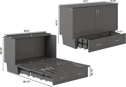 AFI, Monroe Queen Murphy Bed Chest with 6" Mattress, Storage Drawer & Built-in USB Charger, Grey