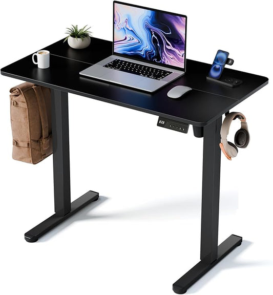 35" Electric Standing Desk Adjustable Height, Small Sit Stand Desk for Home Office & Computer Workstation, Compact Work Desk with Cable Management (Black)