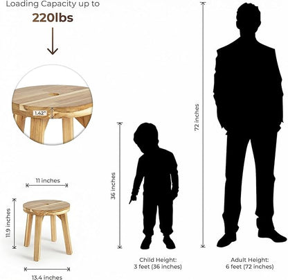 ARROWSTONE Wooden Round Stool 12 inches with Handle Hole – Solid Wood for Bathroom, Kitchen, Patio, Makeup stools & Indoor uses, Compact & Water-Resistant