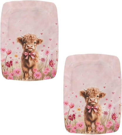 Covers for Bar Stool Seats Highland Cow Daisy Foot Stool Covers Rectangular Valentines Party Decortaion Rectangle Stool Cover Stretch Seat Covers for Bar Stool Chairs