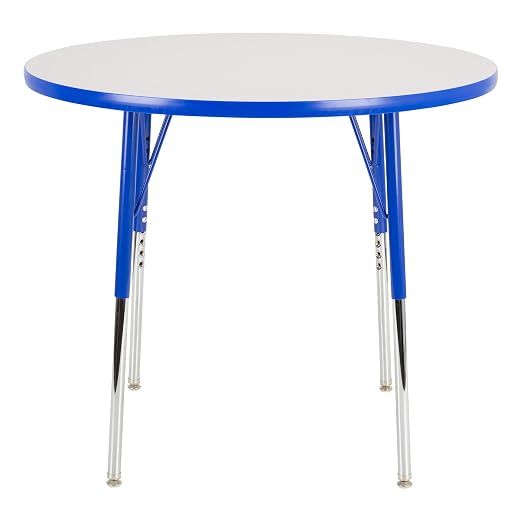 Norwood Commercial Furniture Adjustable Height Classroom Activity Table for Kids & Adults, Round Activity Table for School and Home, 30" D x 30" W x 30" H, Gray/Blue