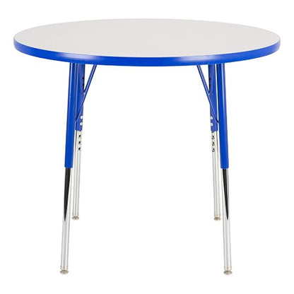 Norwood Commercial Furniture Adjustable Height Classroom Activity Table for Kids & Adults, Round Activity Table for School and Home, 30" D x 30" W x 30" H, Gray/Blue