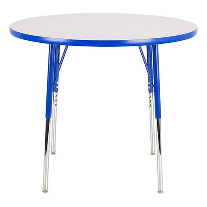 Norwood Commercial Furniture Adjustable Height Classroom Activity Table for Kids & Adults, Round Activity Table for School and Home, 36" D x 36" W x 30" H, Gray/Blue