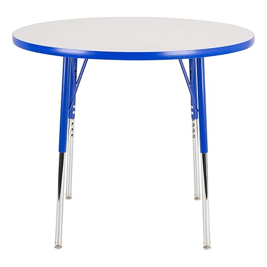 Norwood Commercial Furniture Adjustable Height Classroom Activity Table for Kids & Adults, Round Activity Table for School and Home, 36" D x 36" W x 30" H, Gray/Blue
