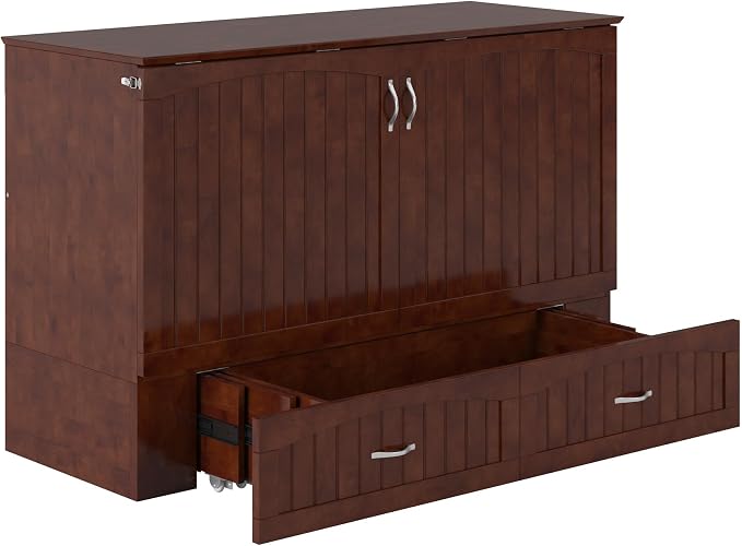 AFI, Southampton Murphy Bed Chest Queen with 6" Mattress, Storage Drawer & Built-in USB Charger, Walnut