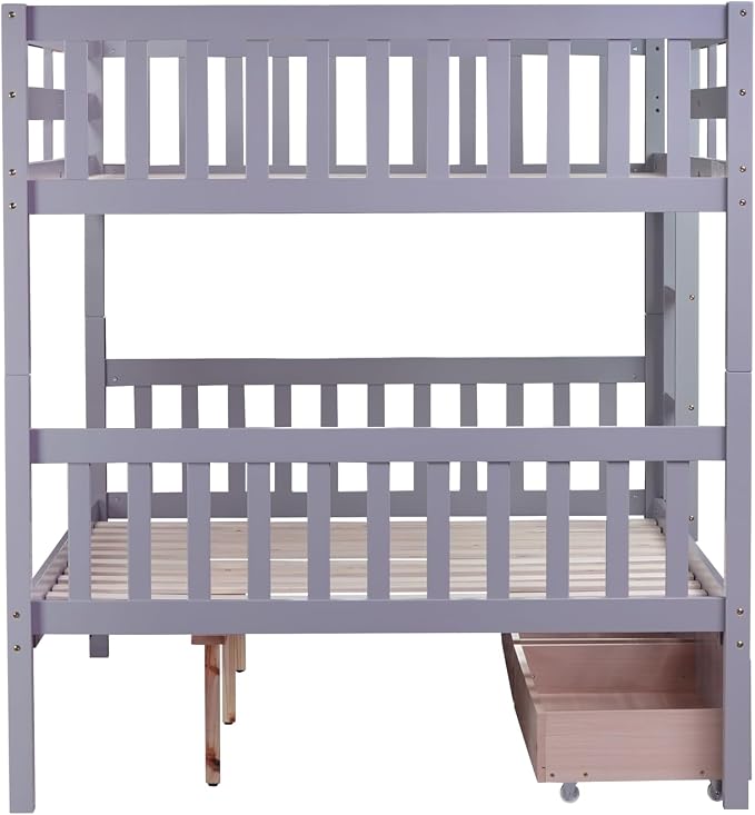 Ball & Cast Full Over Full Wood Bunk Bed for Kids,Convertible Storage Bunk Bed with Two Storage Drawers and Ladder,Can Be Divided Into Two Full Size Daybeds,No Box Spring Required,Grey
