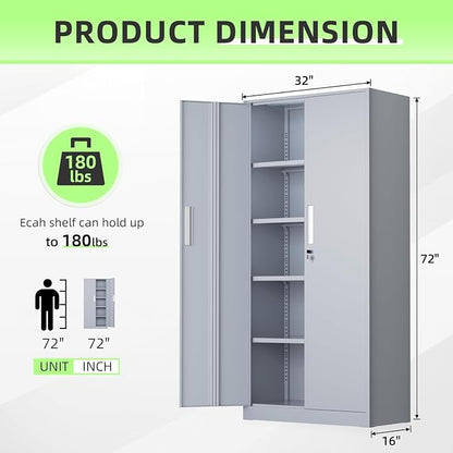 Bonusall 72" Metal Garage Storage Cabinet, 2 Locking Doors & 4 Adjustable Shelves Tall Storage, Heavy Duty Steel Tool Cabinet for Home