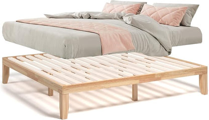 COSTWAY King Size Platform Bed Frame, 14 Inches Solid Rubber Wood Bed Mattress Foundation with Sturdy Slats Support, Easy Assembly Bed Frame for Home Hotel, No Box Spring Needed (Natural, King)