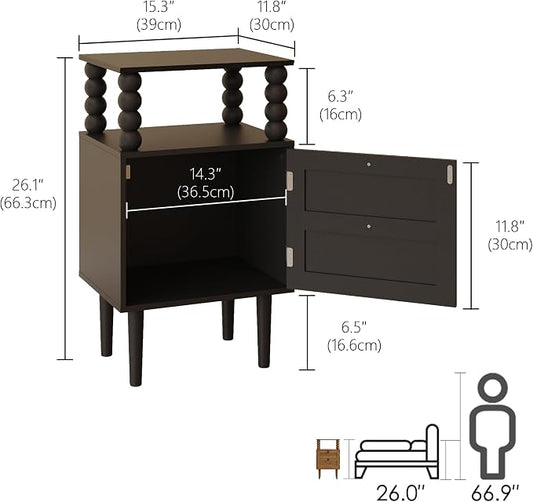 Nightstand with Storage Drawer and Open Wood Shelf,Solid Wood Legs (Black) | Mid-Century Modern Bedside Table for Bedroom and Small Spaces,Easy Assembly
