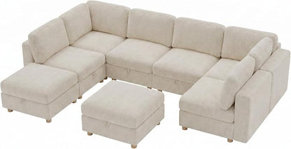 ERYE 132-Inch Oversized U Shaped Sectional Sofa 8 Seat Modular Storage Sofa Couch W/Deep Seat,Skin Friendly Plush Chenille Upholstered Corner Convertible Sectional W/Movable Ottoman