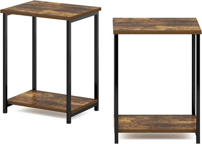 Furinno Simplistic Metal Frame End Table, 2-Pack, Amber Pine