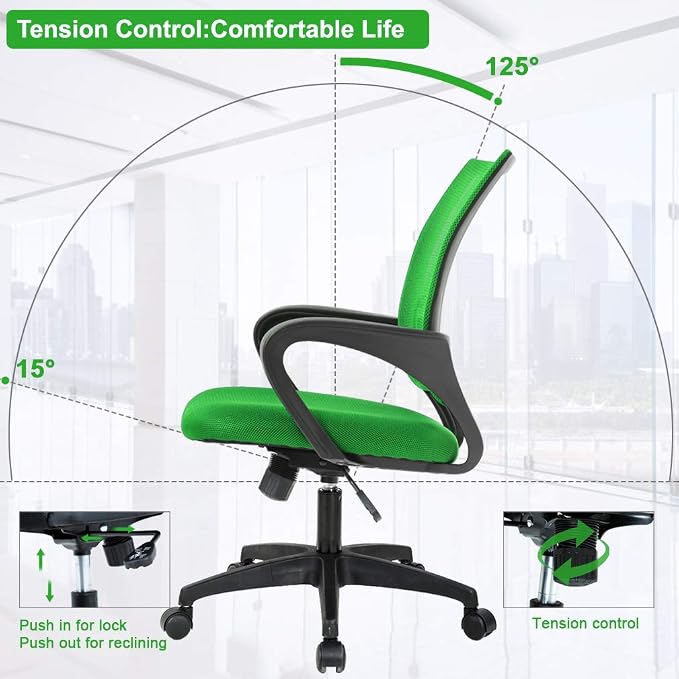 BestOffice Home Office Chair Ergonomic Desk Chair Mesh Computer Chair with Lumbar Support Armrest Executive Rolling Swivel Adjustable Mid Back Task Chair,Green