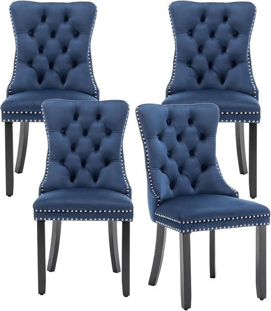Hixkol Velvet Dining Chairs Set of 4,Upholstered Dining Chairs with Ring Pull Trim and Button Back,Modern Seating for Kitchen, Dining Room & Living Room(Blue)