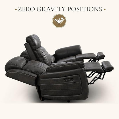 Zero Gravity Power Reclining Sofa with Adjustable Headrest, Electric Reclining Couch with USB & Type-C Ports, Power Loveseat Recliner Sofa for Living Room (Charcoal, 3 Seater Sofa)