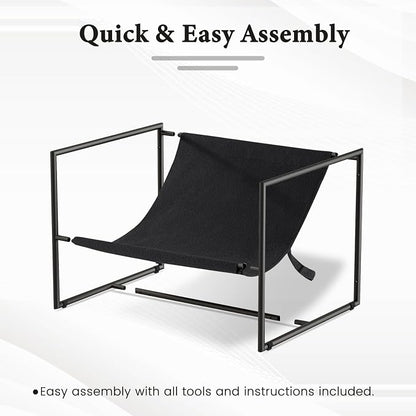 Furnilivng Large Sling Accent Chair, Comfortable Boucle Fabric Arm Chair, Upholstered Cozy Reading Chair for Living Room, Bedroom, Dressing Room, Home Office (Black, Set of 1)