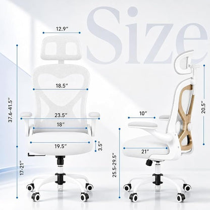 Ergonomic Office Chair for Back & Neck Pain Relief, Virgin Foam Seat, 2D Adjustable Lumbar & 3D Headrest, Tilt & Rock for Relaxation, Ideal for Long Sitting Comfort, White/Gold