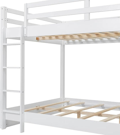 Bellemave Queen Over Queen Size Bunk Bed for Kids/Adults,Solid Wood Bunk Bed Frame Queen Size with Ladder & Safety Guardrails,White