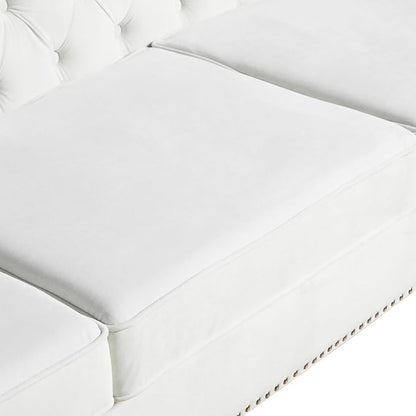 LEVNARY Chesterfield Loveseat Velvet, Upholstered Sofa with Button-Tufted Back, Mid-Century Modern Sofa with Solid Wood Legs, 2 Seater Couches for Living Room (White)