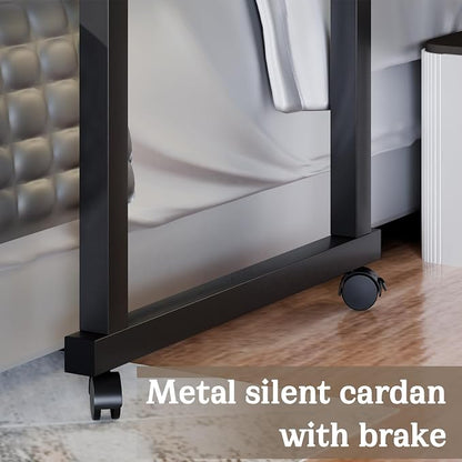 Overbed Table with Wheels, Queen Size Over Bed Desk with Adjustable Height & Length, Over The Bed Rolling Recliner Computer Desk, Mobile Laptop Cart for Bedroom, Living Room, Office, Hospital (47")