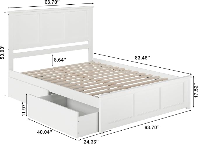 AFI, Madison Queen Platform Bed with Matching Footboard & Storage Drawers, White