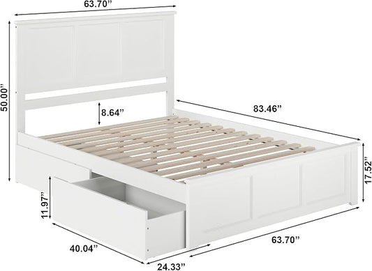 AFI, Madison Queen Platform Bed with Matching Footboard & Storage Drawers, White