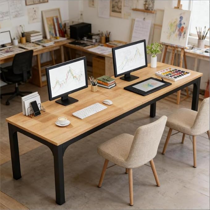 Practical Computer Desk,Rectangle Conference Table,Executive Desk(Only Table) (Walnut + MDF+Iron)