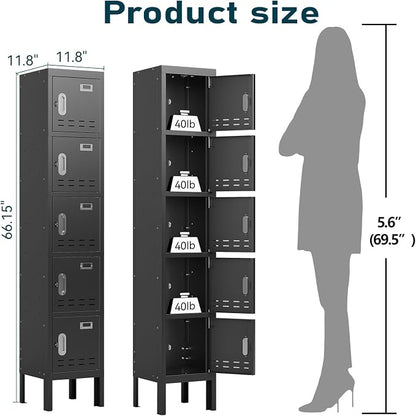 BUTISOW Metal Lockers - 66" Height Steel Lockers for Employees with 5 Door Storage Locker with Card Slot for Employees Gym School Home Office Garage - Assembly Required