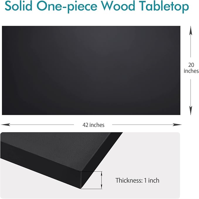 Kaboon 42x20 inches Tabletop, Solid One-Piece Desktop for Sit Stand Desk, Double Desks, L Desk DIY,Wood Countertop Home or Commercial Use,1 inch Thick, Black, 20" D x 42" W